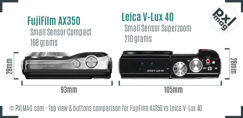 FujiFilm AX350 vs Leica V-Lux 40 top view buttons comparison