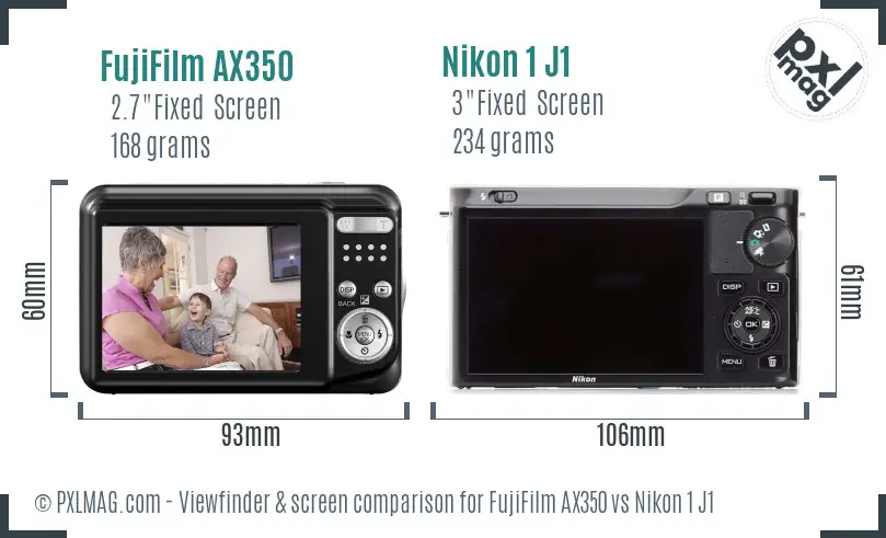 FujiFilm AX350 vs Nikon 1 J1 Screen and Viewfinder comparison