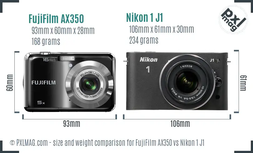 FujiFilm AX350 vs Nikon 1 J1 size comparison