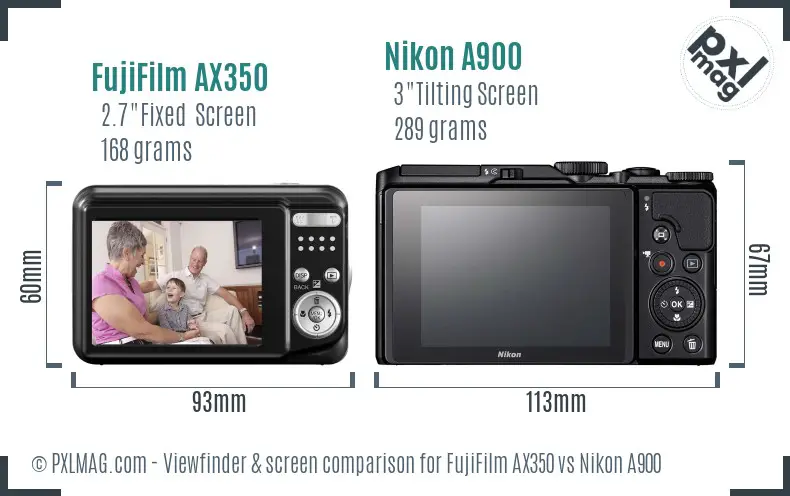 FujiFilm AX350 vs Nikon A900 Screen and Viewfinder comparison