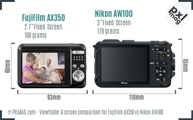 FujiFilm AX350 vs Nikon AW100 Screen and Viewfinder comparison