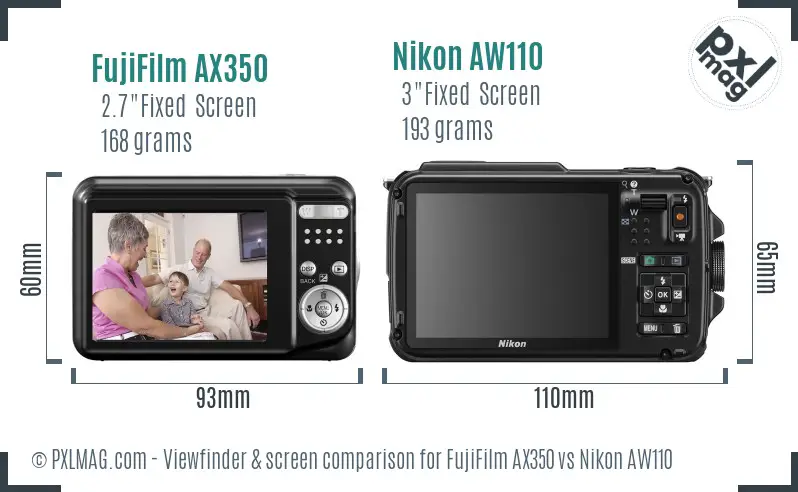 FujiFilm AX350 vs Nikon AW110 Screen and Viewfinder comparison