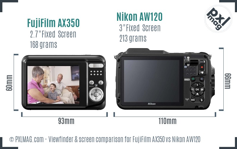 FujiFilm AX350 vs Nikon AW120 Screen and Viewfinder comparison
