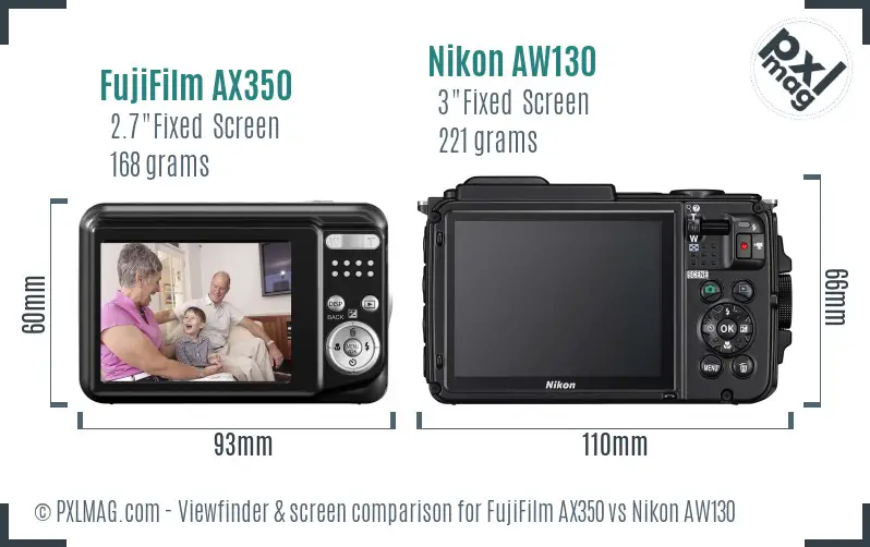 FujiFilm AX350 vs Nikon AW130 Screen and Viewfinder comparison FujiFilm AX350 vs Nikon AW130 Screen and Viewfinder comparison