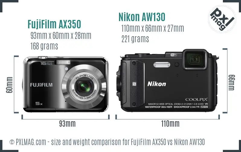 FujiFilm AX350 vs Nikon AW130 size comparison FujiFilm AX350 vs Nikon AW130 size comparison
