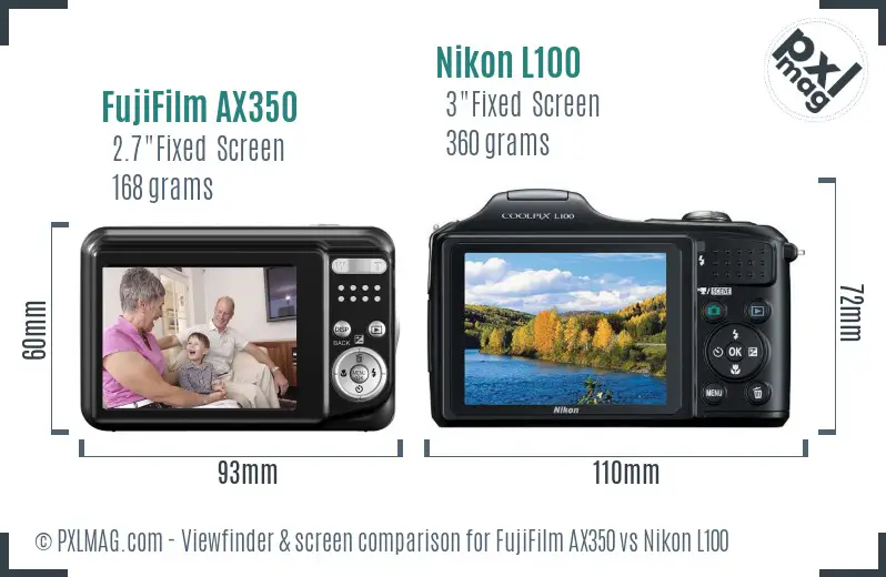 FujiFilm AX350 vs Nikon L100 Screen and Viewfinder comparison