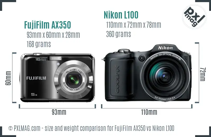 FujiFilm AX350 vs Nikon L100 size comparison