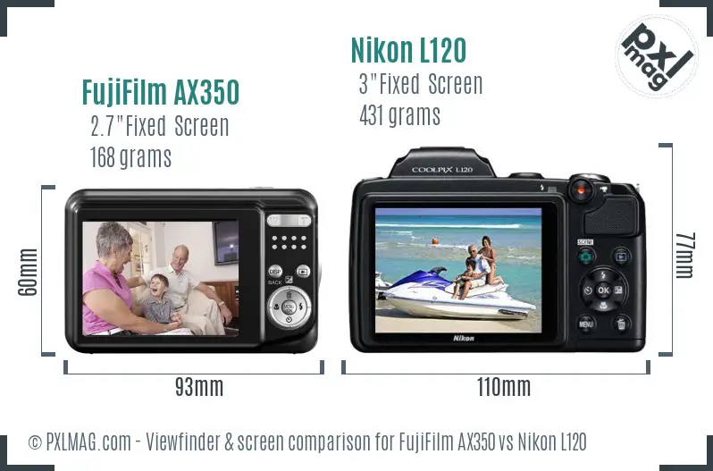 FujiFilm AX350 vs Nikon L120 Screen and Viewfinder comparison