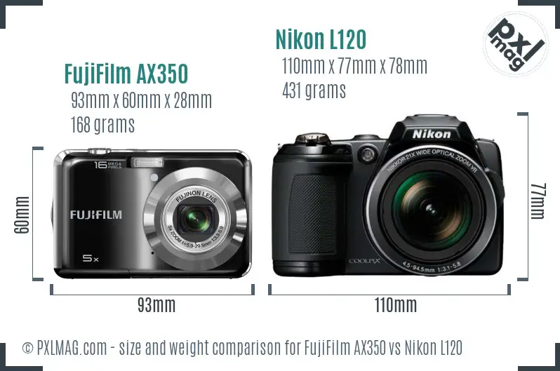 FujiFilm AX350 vs Nikon L120 size comparison