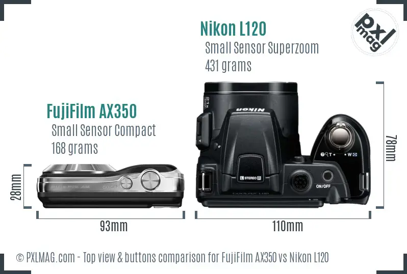 FujiFilm AX350 vs Nikon L120 top view buttons comparison