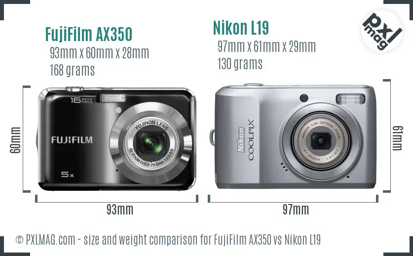 FujiFilm AX350 vs Nikon L19 size comparison