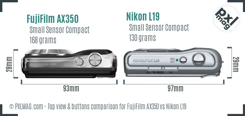 FujiFilm AX350 vs Nikon L19 top view buttons comparison