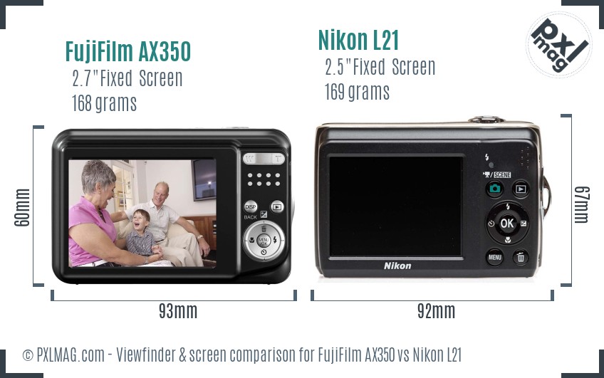 FujiFilm AX350 vs Nikon L21 Screen and Viewfinder comparison