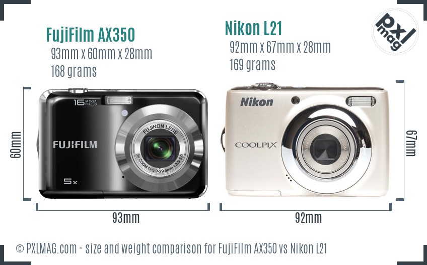 FujiFilm AX350 vs Nikon L21 size comparison