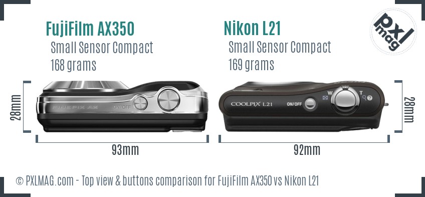 FujiFilm AX350 vs Nikon L21 top view buttons comparison
