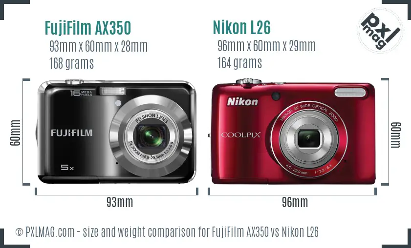 FujiFilm AX350 vs Nikon L26 size comparison