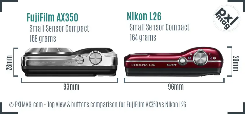 FujiFilm AX350 vs Nikon L26 top view buttons comparison