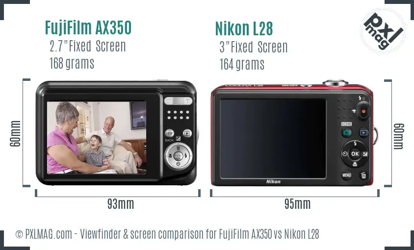 FujiFilm AX350 vs Nikon L28 Screen and Viewfinder comparison