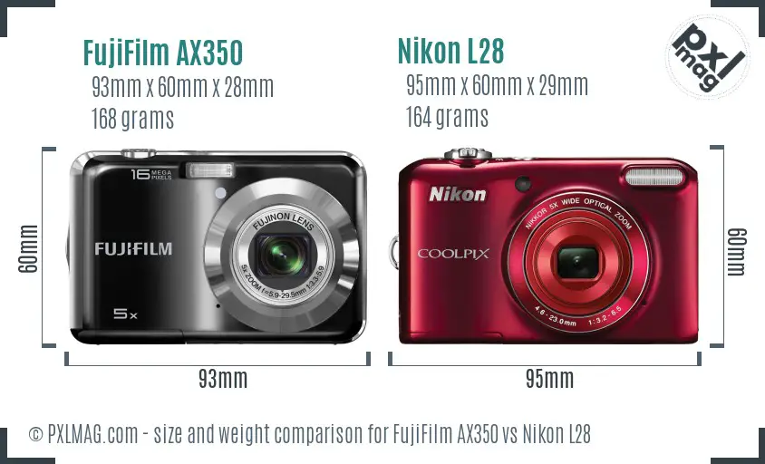 FujiFilm AX350 vs Nikon L28 size comparison