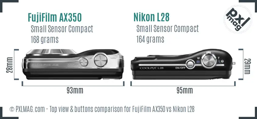 FujiFilm AX350 vs Nikon L28 top view buttons comparison