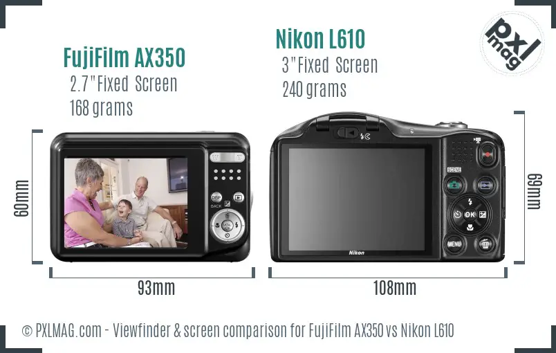 FujiFilm AX350 vs Nikon L610 Screen and Viewfinder comparison