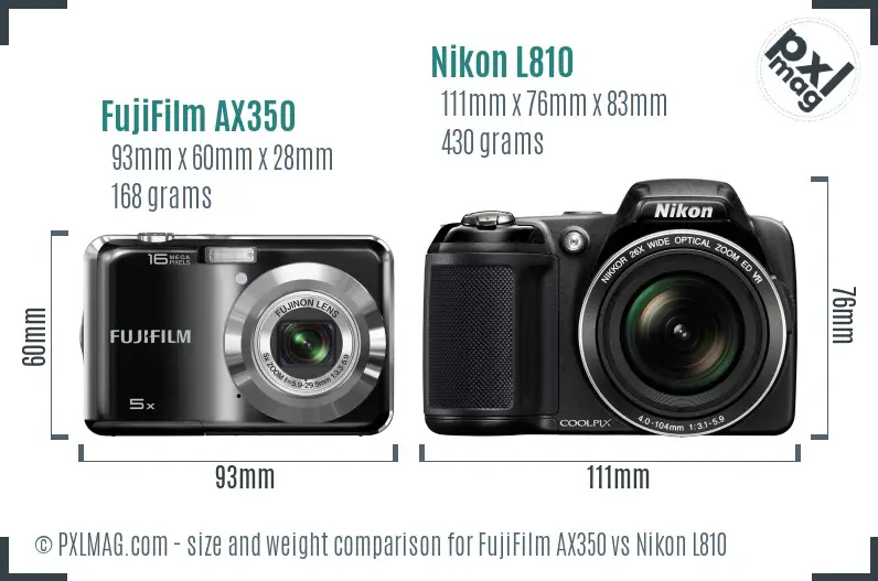 FujiFilm AX350 vs Nikon L810 size comparison