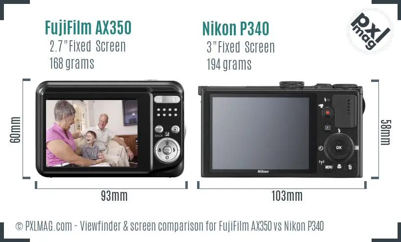 FujiFilm AX350 vs Nikon P340 Screen and Viewfinder comparison