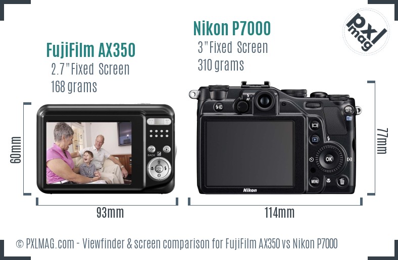 FujiFilm AX350 vs Nikon P7000 Screen and Viewfinder comparison