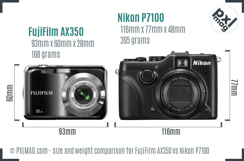FujiFilm AX350 vs Nikon P7100 size comparison FujiFilm AX350 vs Nikon P7100 size comparison