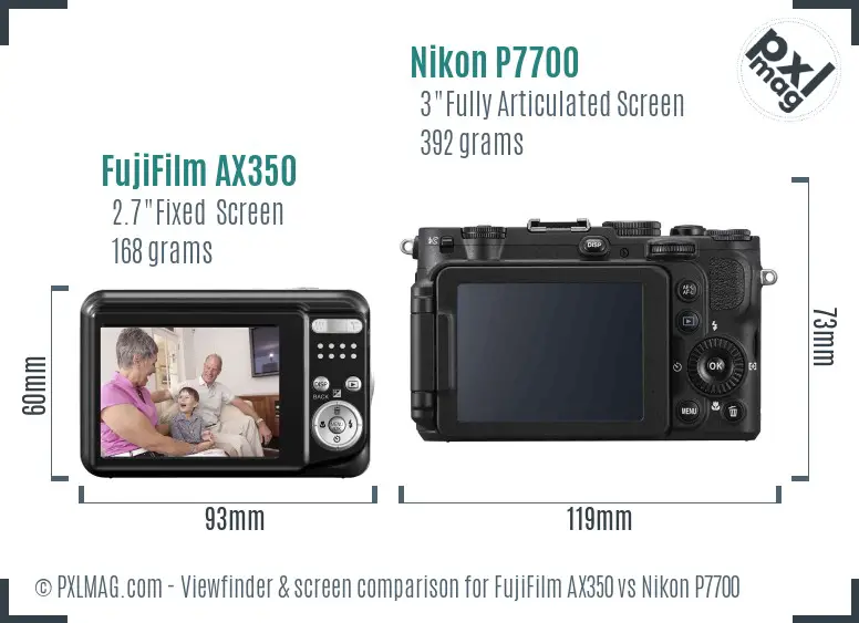 FujiFilm AX350 vs Nikon P7700 Screen and Viewfinder comparison
