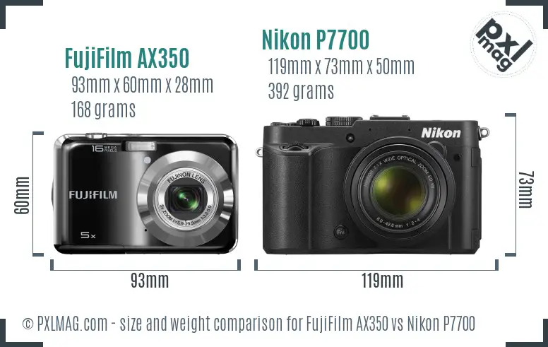 FujiFilm AX350 vs Nikon P7700 size comparison