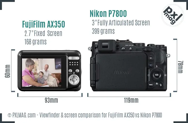FujiFilm AX350 vs Nikon P7800 Screen and Viewfinder comparison