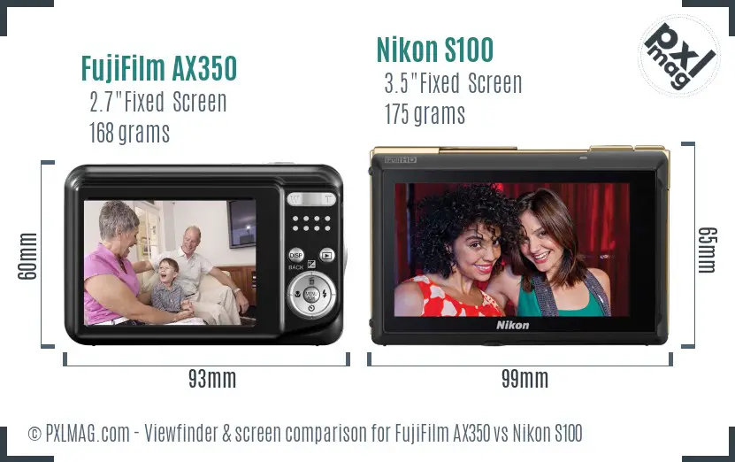 FujiFilm AX350 vs Nikon S100 Screen and Viewfinder comparison