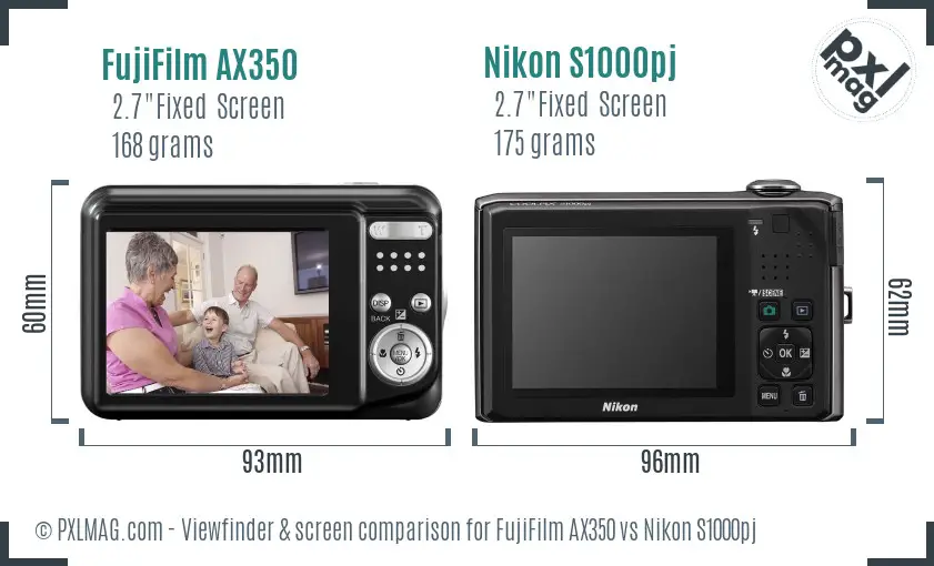 FujiFilm AX350 vs Nikon S1000pj Screen and Viewfinder comparison