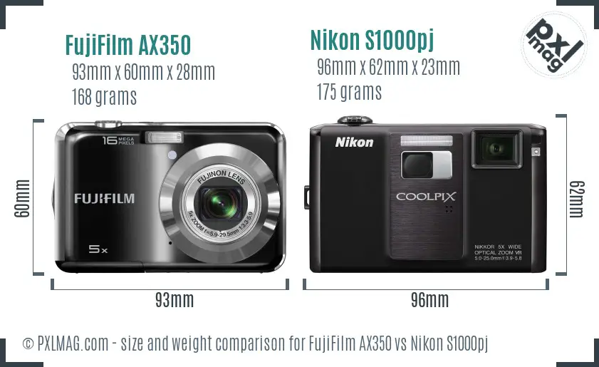 FujiFilm AX350 vs Nikon S1000pj size comparison