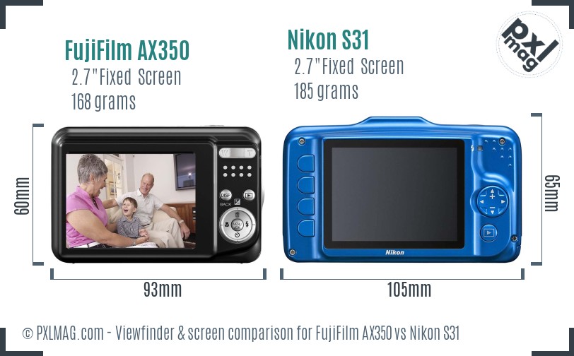 FujiFilm AX350 vs Nikon S31 Screen and Viewfinder comparison