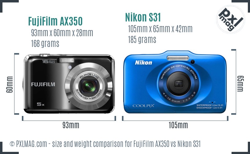 FujiFilm AX350 vs Nikon S31 size comparison FujiFilm AX350 vs Nikon S31 size comparison