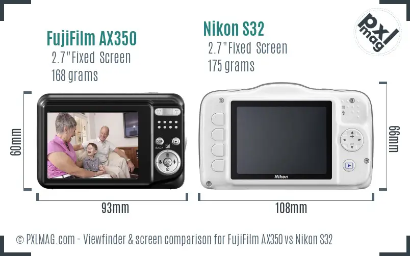 FujiFilm AX350 vs Nikon S32 Screen and Viewfinder comparison