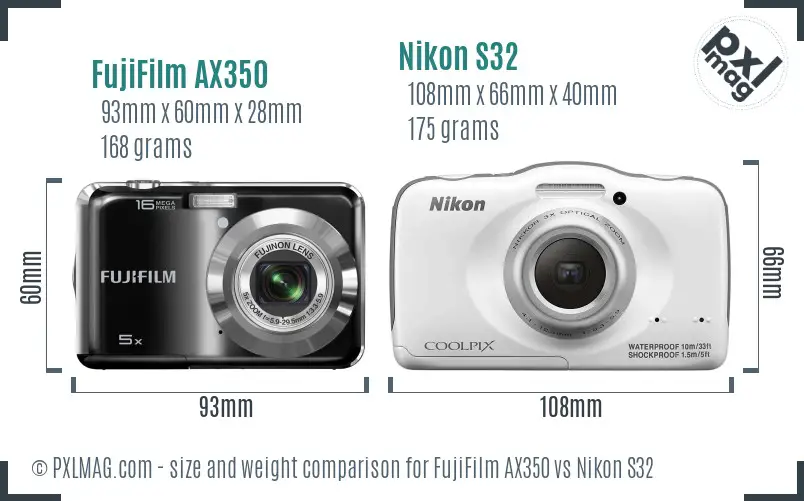 FujiFilm AX350 vs Nikon S32 size comparison