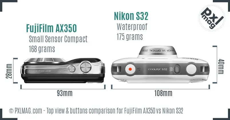 FujiFilm AX350 vs Nikon S32 top view buttons comparison