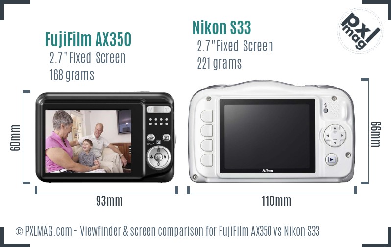 FujiFilm AX350 vs Nikon S33 Screen and Viewfinder comparison