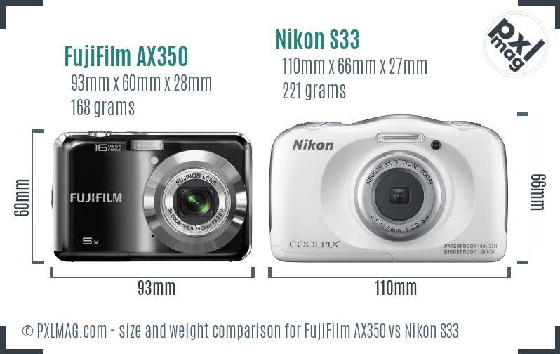 FujiFilm AX350 vs Nikon S33 size comparison FujiFilm AX350 vs Nikon S33 size comparison
