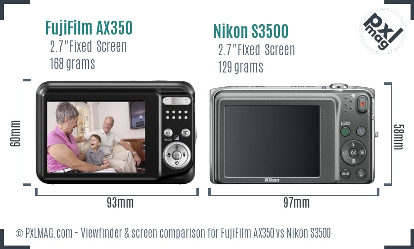 FujiFilm AX350 vs Nikon S3500 Screen and Viewfinder comparison