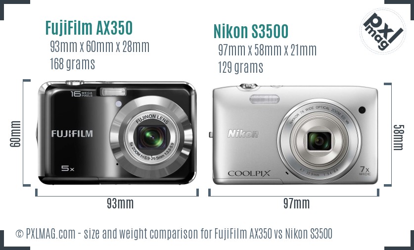 FujiFilm AX350 vs Nikon S3500 size comparison