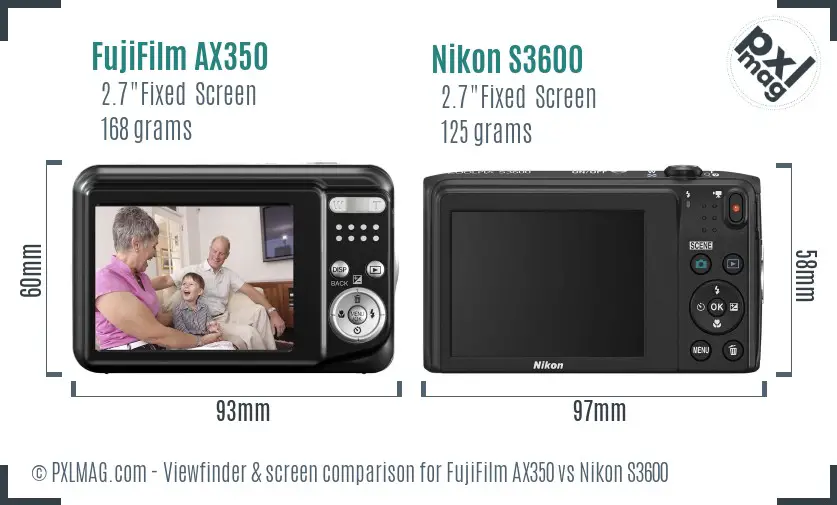 FujiFilm AX350 vs Nikon S3600 Screen and Viewfinder comparison FujiFilm AX350 vs Nikon S3600 Screen and Viewfinder comparison