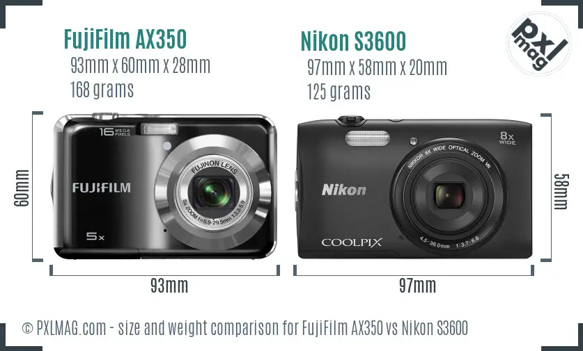 FujiFilm AX350 vs Nikon S3600 size comparison FujiFilm AX350 vs Nikon S3600 size comparison