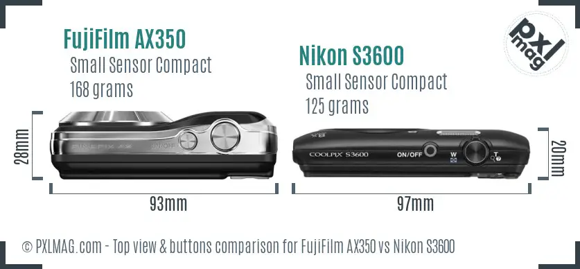FujiFilm AX350 vs Nikon S3600 top view buttons comparison FujiFilm AX350 vs Nikon S3600 top view buttons comparison