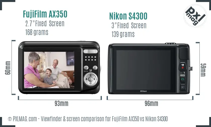 FujiFilm AX350 vs Nikon S4300 Screen and Viewfinder comparison