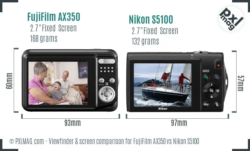 FujiFilm AX350 vs Nikon S5100 Screen and Viewfinder comparison FujiFilm AX350 vs Nikon S5100 Screen and Viewfinder comparison