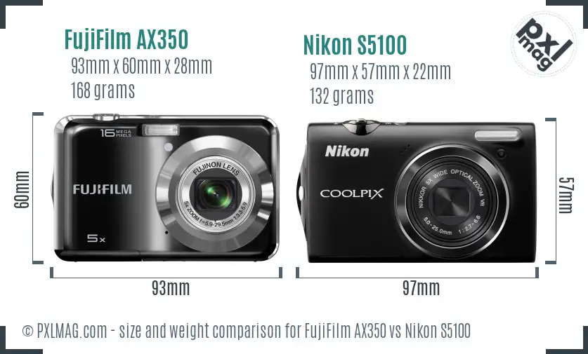 FujiFilm AX350 vs Nikon S5100 size comparison FujiFilm AX350 vs Nikon S5100 size comparison